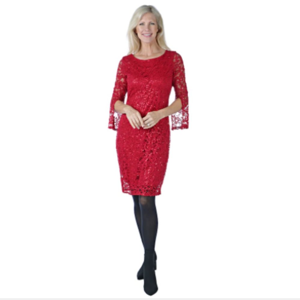Tiana B. Split Sleeve Sequin Lace Midi Dress